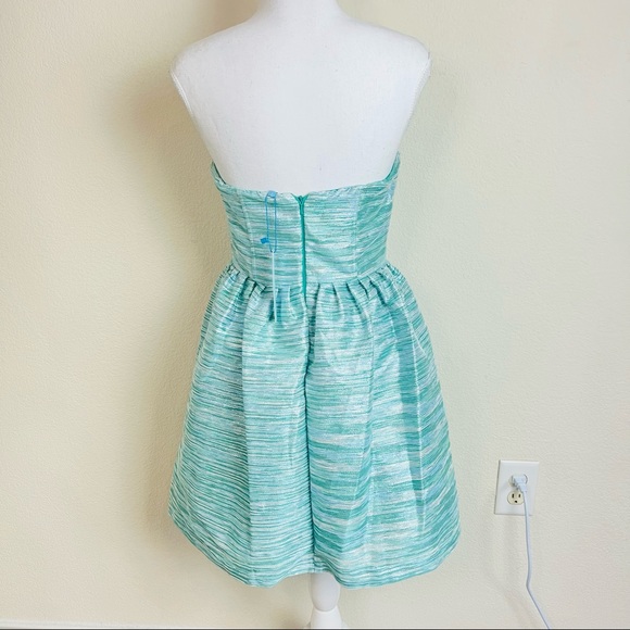 NWT Minuet Blue Teal Sparkle Tinsel Fit & Flare Strapless Mini Dress - Picture 5 of 16